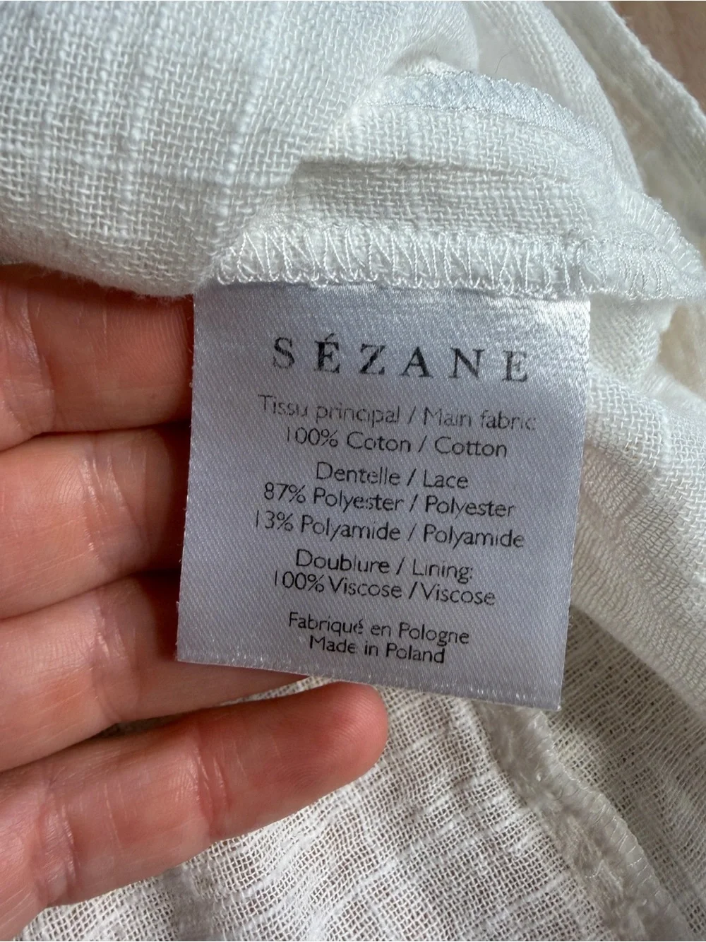 Sezane Cleo Blouse White Slub Gauze Cotton Lace Boho Parisian Coastal Breathable - Picture 9 of 15